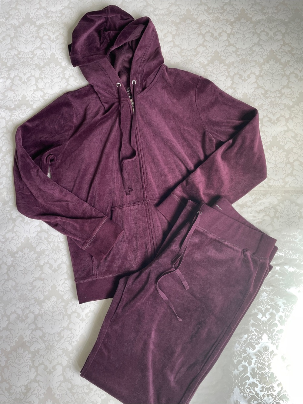 New York & Company Plum Velour Hoodie and Joggers Set